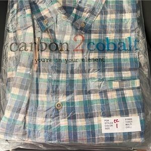 CC1 Carbon 2 Cobalt Men’s Short Sleeve Button Up Shirt Blue Green White XXL NWT